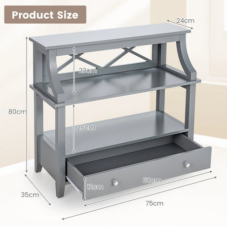 3-Tier Storage Rack End table Side Table with Slide Drawer -Gray
