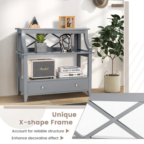 3-Tier Storage Rack End table Side Table with Slide Drawer -Gray