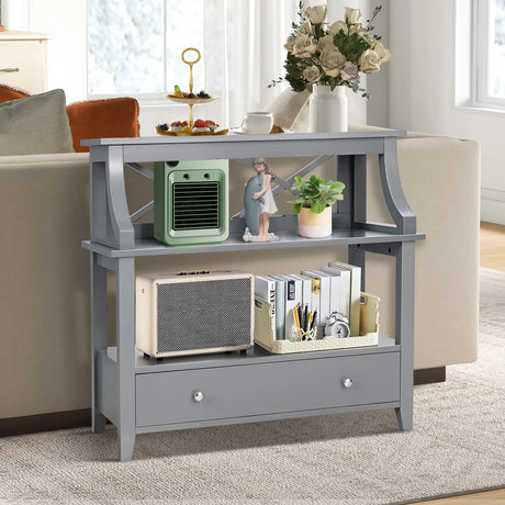 3-Tier Storage Rack End table Side Table with Slide Drawer -Gray