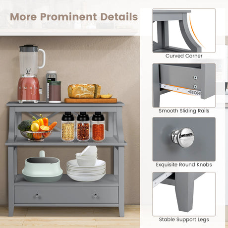 3-Tier Storage Rack End table Side Table with Slide Drawer -Gray