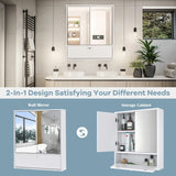 Bathroom Double Mirror Door Wall Mount Storage Wood Cabinet