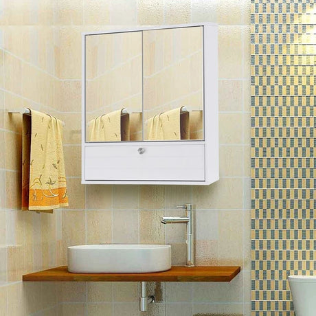 Bathroom Double Mirror Door Wall Mount Storage Wood Cabinet