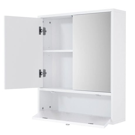 Bathroom Double Mirror Door Wall Mount Storage Wood Cabinet