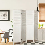 Portable 4 Panel Folding Wooden Room Divider for Home &amp; Office-White