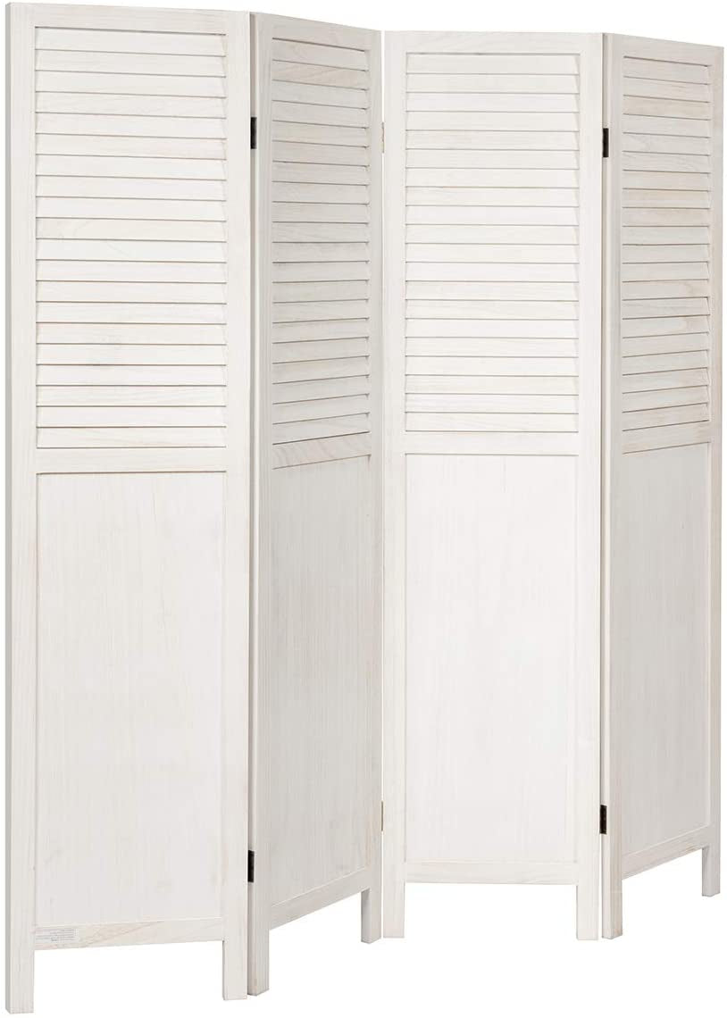 Portable 4 Panel Folding Wooden Room Divider for Home &amp; Office-White