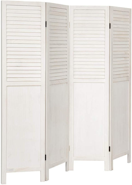 Portable 4 Panel Folding Wooden Room Divider for Home &amp; Office-White