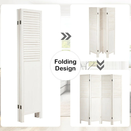 Portable 4 Panel Folding Wooden Room Divider for Home &amp; Office-White