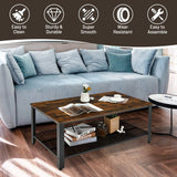 Metal Frame Wood Coffee Table Console Table with Storage Shelf-Rustic Brown