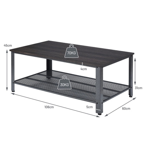 Metal Frame Wood Coffee Table Console Table with Storage Shelf-Black