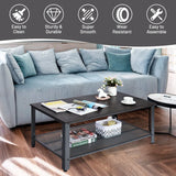 Metal Frame Wood Coffee Table Console Table with Storage Shelf-Black