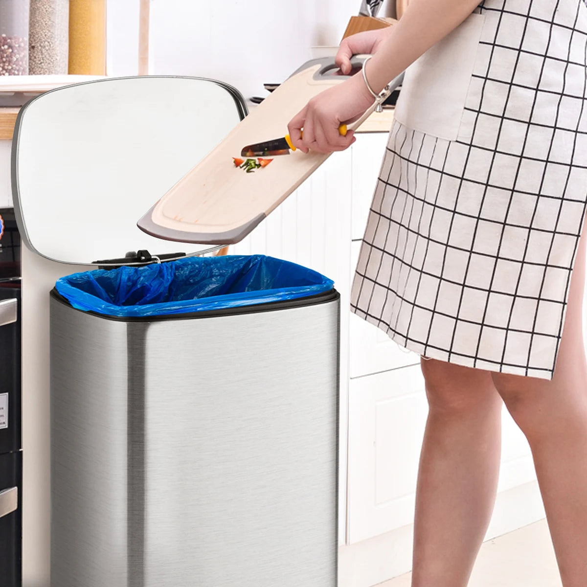 13.2 gallon stainless steel trash can with Removable Inner Bucket for Home Use