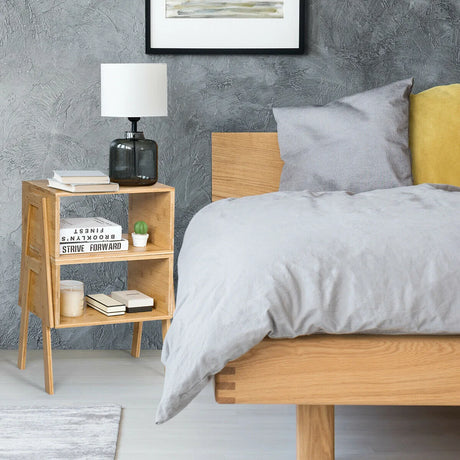 2 Pieces Bamboo Nightstand Sofa Table with Storage Shelf