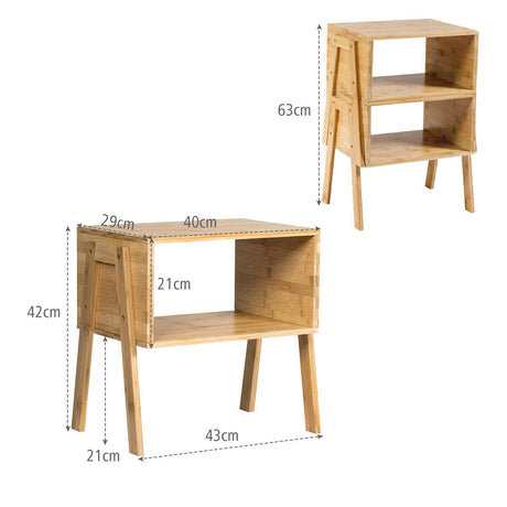 2 Pieces Bamboo Nightstand Sofa Table with Storage Shelf