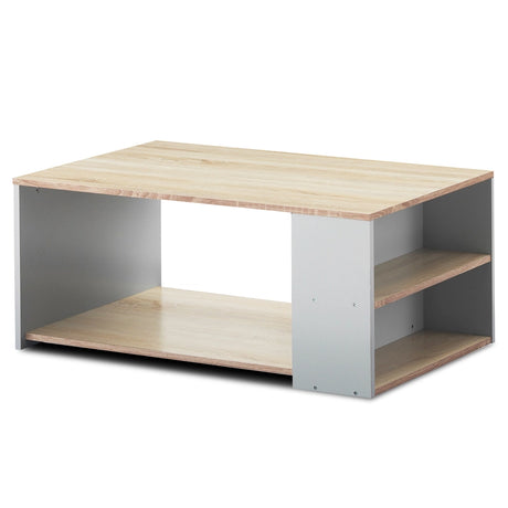 Coffee Table Sofa Side Table with Storage Shelves-Natural