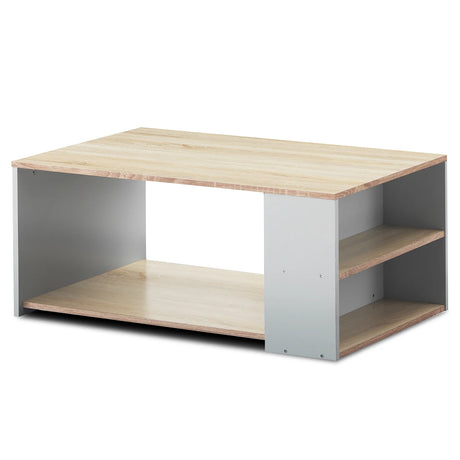 Coffee Table Sofa Side Table with Storage Shelves-Natural