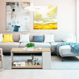 Coffee Table Sofa Side Table with Storage Shelves-Natural