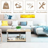 Coffee Table Sofa Side Table with Storage Shelves-Natural