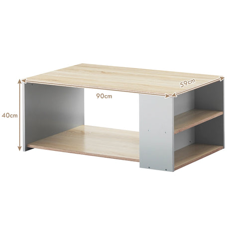 Coffee Table Sofa Side Table with Storage Shelves-Natural