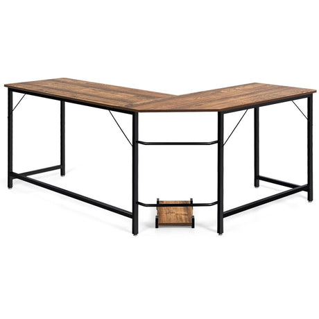 Wood L-Shaped Computer Desk with Adjustable Foot Pad