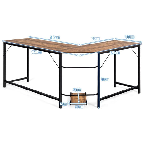 Wood L-Shaped Computer Desk with Adjustable Foot Pad