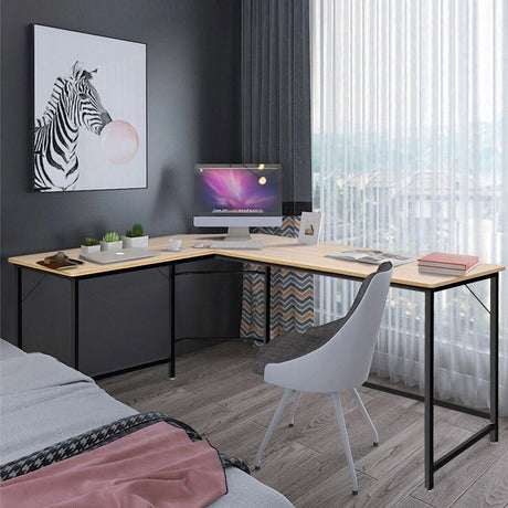 Wood L-Shaped Computer Desk with Adjustable Foot Pad
