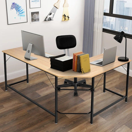 Wood L-Shaped Computer Desk with Adjustable Foot Pad