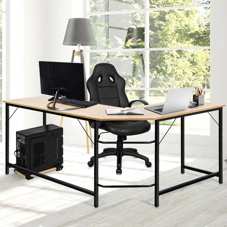 Wood L-Shaped Computer Desk with Adjustable Foot Pad