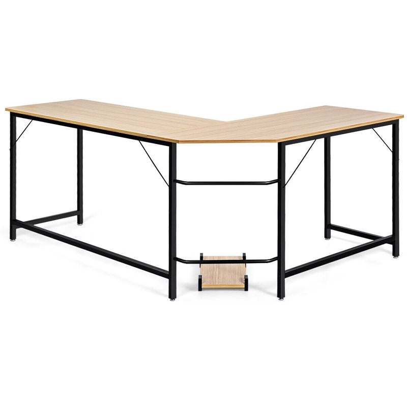 Wood L-Shaped Computer Desk with Adjustable Foot Pad