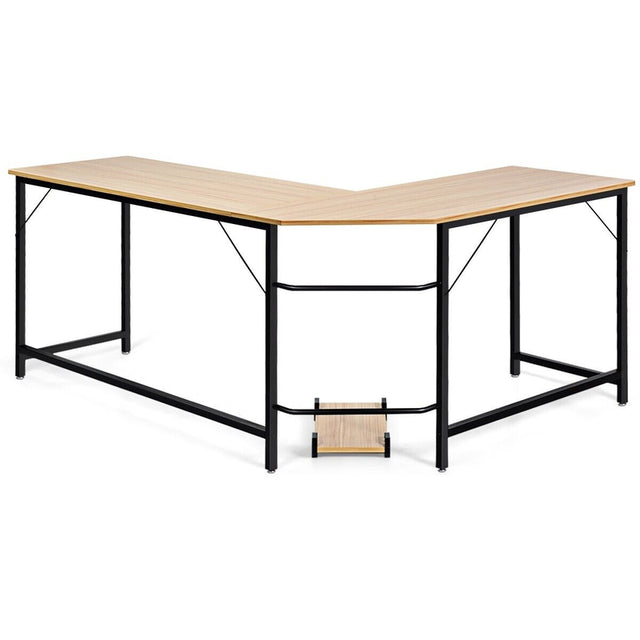 Wood L-Shaped Computer Desk with Adjustable Foot Pad