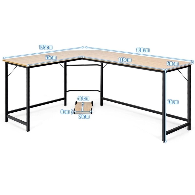 Wood L-Shaped Computer Desk with Adjustable Foot Pad