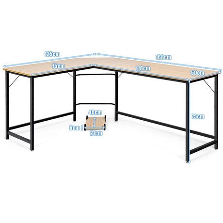 Wood L-Shaped Computer Desk with Adjustable Foot Pad