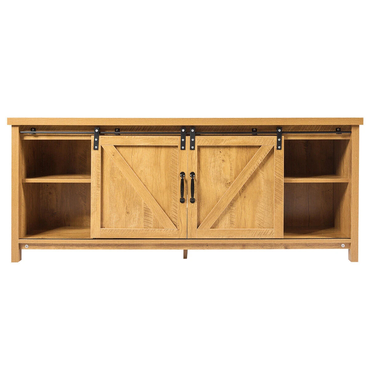 TV Stand Media Center Console Cabinet with Sliding Barn Door- Golden