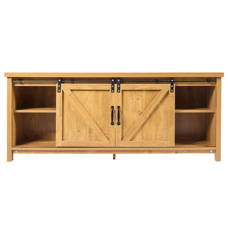 TV Stand Media Center Console Cabinet with Sliding Barn Door- Golden