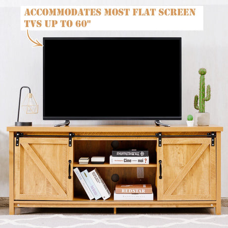 TV Stand Media Center Console Cabinet with Sliding Barn Door- Golden