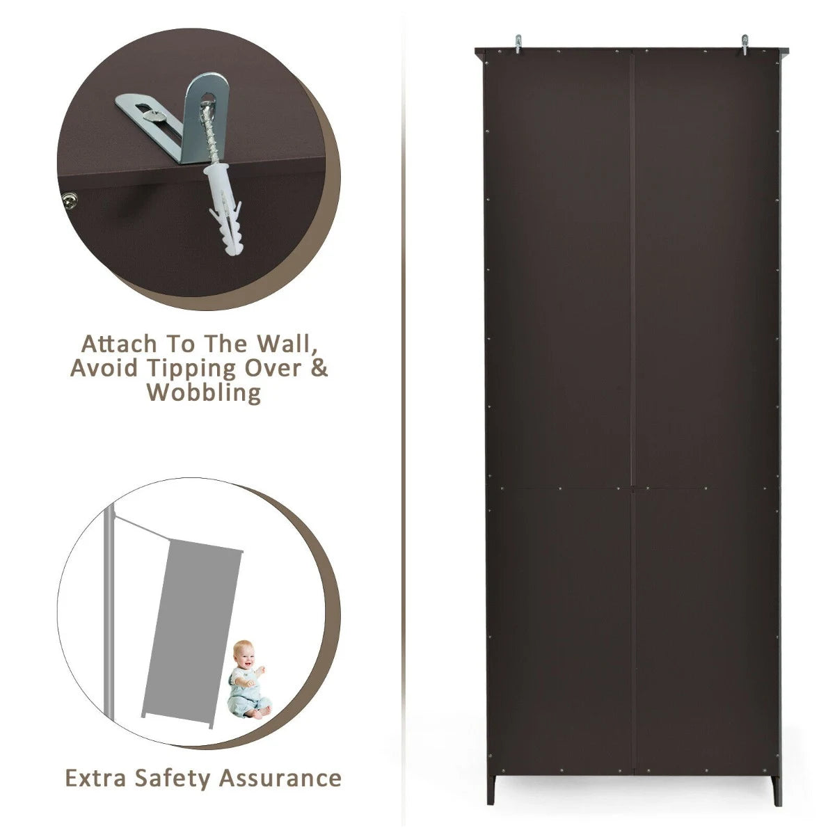Wooden Tall Bookcase with 3-Tier Storage Cabinet-Coffee