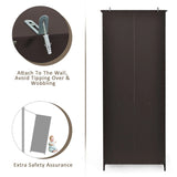 Wooden Tall Bookcase with 3-Tier Storage Cabinet-Coffee