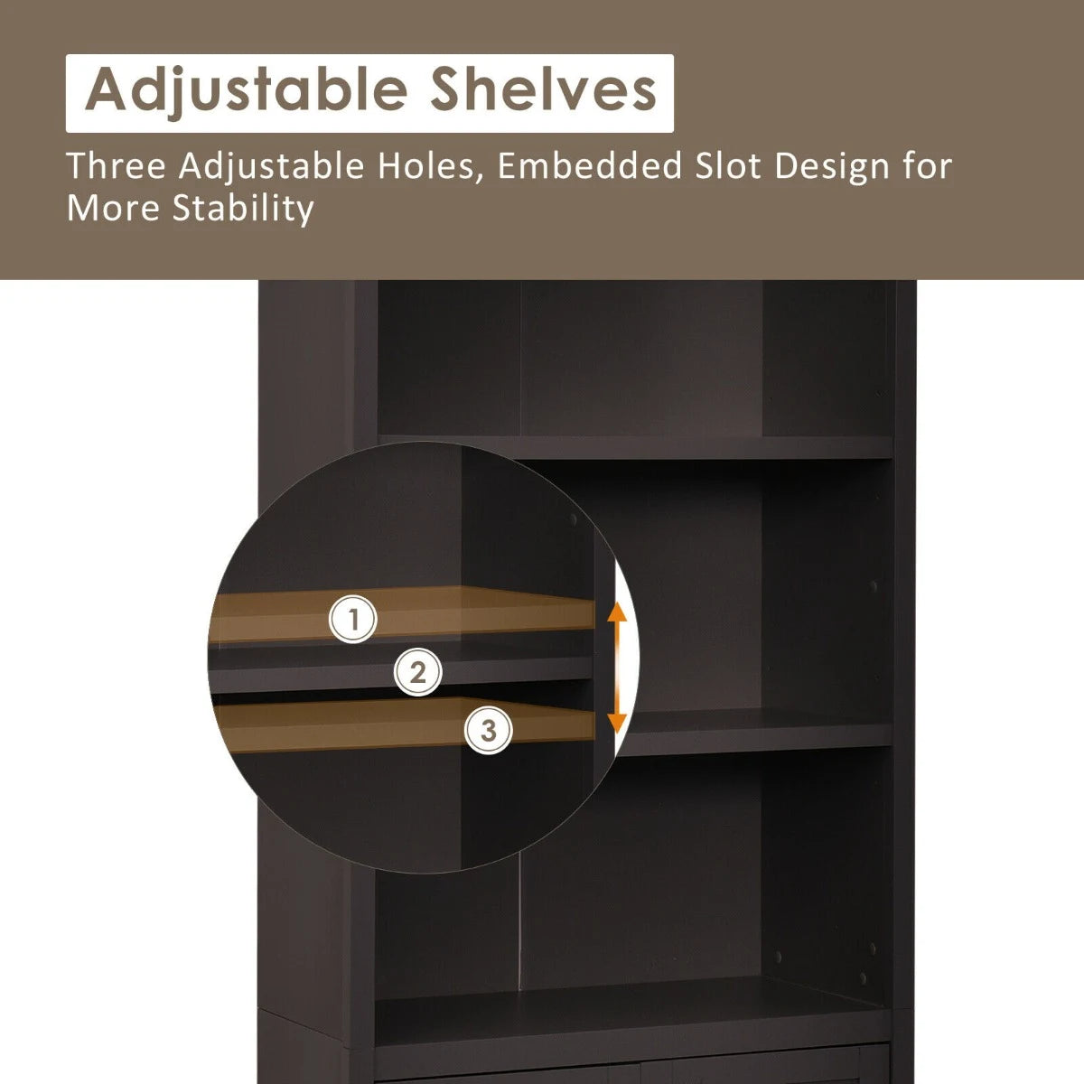 Wooden Tall Bookcase with 3-Tier Storage Cabinet-Coffee