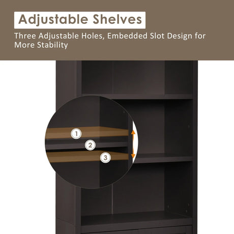 Wooden Tall Bookcase with 3-Tier Storage Cabinet-Coffee