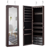 5 LEDs Lockable Mirror Jewelry Cabinet Armoire with 6 Drawers-Coffee