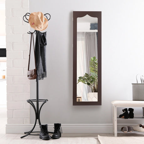 5 LEDs Lockable Mirror Jewelry Cabinet Armoire with 6 Drawers-Coffee