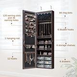 5 LEDs Lockable Mirror Jewelry Cabinet Armoire with 6 Drawers-Coffee