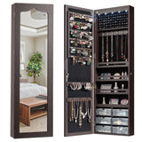 5 LEDs Lockable Mirror Jewelry Cabinet Armoire with 6 Drawers-Coffee