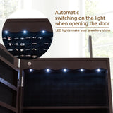 5 LEDs Lockable Mirror Jewelry Cabinet Armoire with 6 Drawers-Coffee