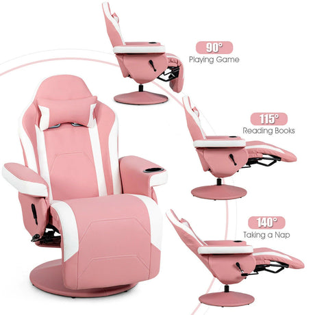 Electric Massage Gaming Chair with Cup Holder and Side Pouch-Pink