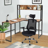 Industrial L-Shaped Desk Bookshelf 55 Inch Corner Computer Gaming Table-Brown