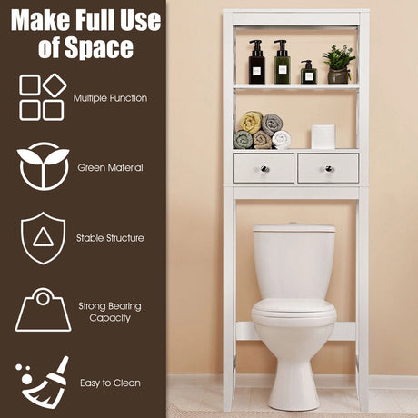 X-Frame Over The Toilet Bathroom Storage Shelf with 2 Drawers