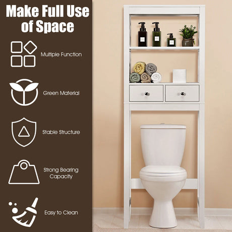 X-Frame Over The Toilet Bathroom Storage Shelf with 2 Drawers