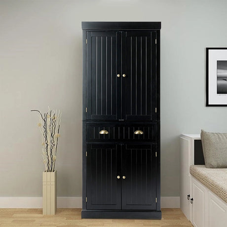 Cupboard Freestanding Kitchen Cabinet w/ Adjustable Shelves-Black