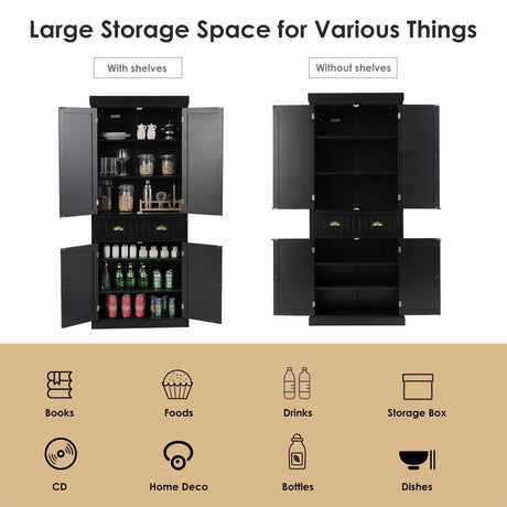 Cupboard Freestanding Kitchen Cabinet w/ Adjustable Shelves-Black