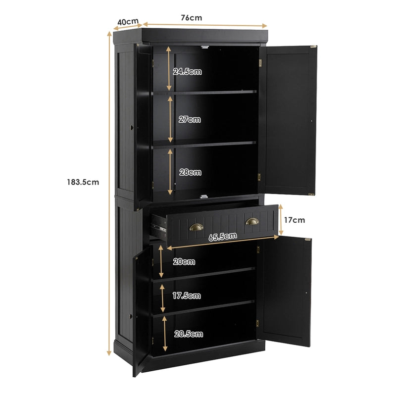 Cupboard Freestanding Kitchen Cabinet w/ Adjustable Shelves-Black